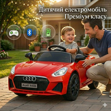 Дитячий електромобіль Audi RS8 2WD 12V з пультом, Bluetooth, великий акумулятор, двері, LED фари — преміум машинка для дітей