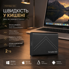Зовнішній SSD 2 ТБ USB 3.1 Type-C 540MB/s Portable External SSD для Windows Mac Android Black