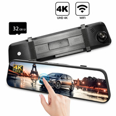Відеореєстратор-дзеркало 4K WiFi, сенсорний дисплей, кут 170°, нічне бачення, автомобільний DVR