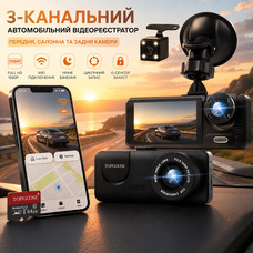 Автомобільний відеореєстратор 3-канальний TOPGOOSE WiFi FHD 1080P нічне бачення G-сенсор карта 64 ГБ у комплекті