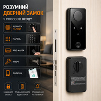 Біометричний розумний замок Splency: відбиток пальця, App, WiFi, код, RFID. Чорний, для дому та офісу