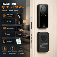 Біометричний розумний замок Splency: відбиток пальця, App, WiFi, код, RFID. Чорний, для дому та офісу