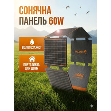 Портативна Сонячна складна панель FlexSolar 60 Вт,з виходами PD3.0 USB-C, QC3.0 USB-A , IP67