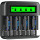 Зарядний пристрій CITYORK + 4 акумулятори C 5000 mAh | 8 слотів AA/AAA/C/D | LCD дисплей | USB Type-C