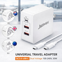 Унверсальний Зарядний пристрій адаптер для подорожей Travel Adapter QC3.0 USB-C подвійна напруга 100-240 В, 30Вт