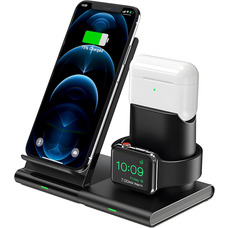 Бездротовий зарядний пристрій Seneo PA191 3 в 1 сумісний з iPhone 14/13/12/11/Pro, X, XS, XR, XS MAX, 8, 8 Plus, чорний