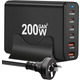 Зарядний пристрій USB C 200 Вт, блок зарядного пристрою USB C, оновлена станція швидкої зарядки GaN III на 8 портів, адаптер