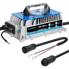Розумний зарядний пристрій KAISAL 48V (58.4V) 18A для LiFePO4 акумуляторів: IP67 Waterproof, 3-етапна зарядка, Blue