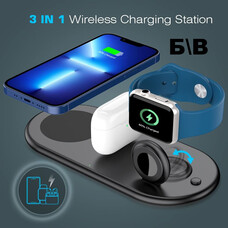 Б/в IXular ZL031 бездротова зарядна станція 3в1 для пристроїв Apple-наушн.AirPods, години iWatch, телефона iPhone
